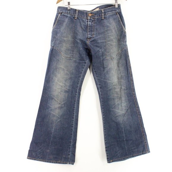 Zara Flare Jeans Mens Blue Denim Straight Medium Washed Designer Size 44 - Picture 1 of 12